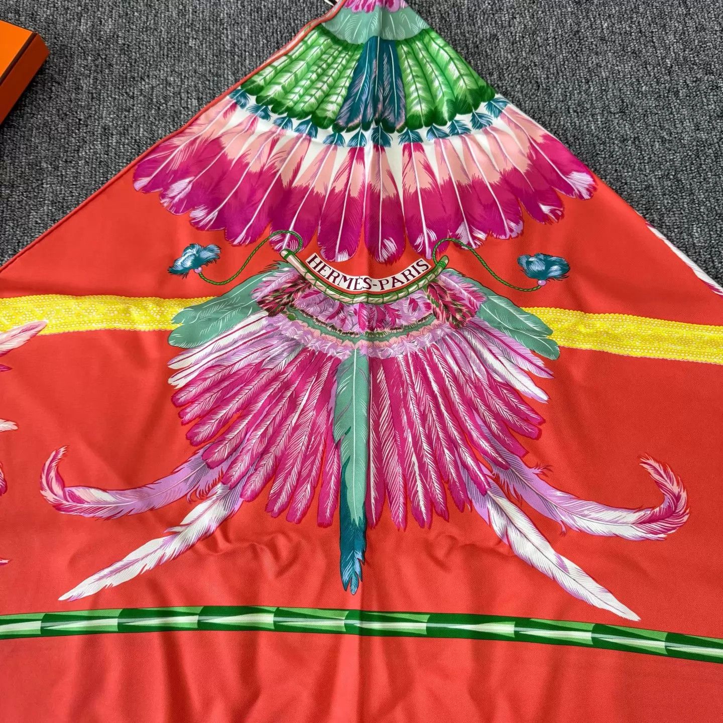 Hermes Hermes Orange Feather Triangle Scarf New With Tags Size ONE SIZE - 2 Thumbnail