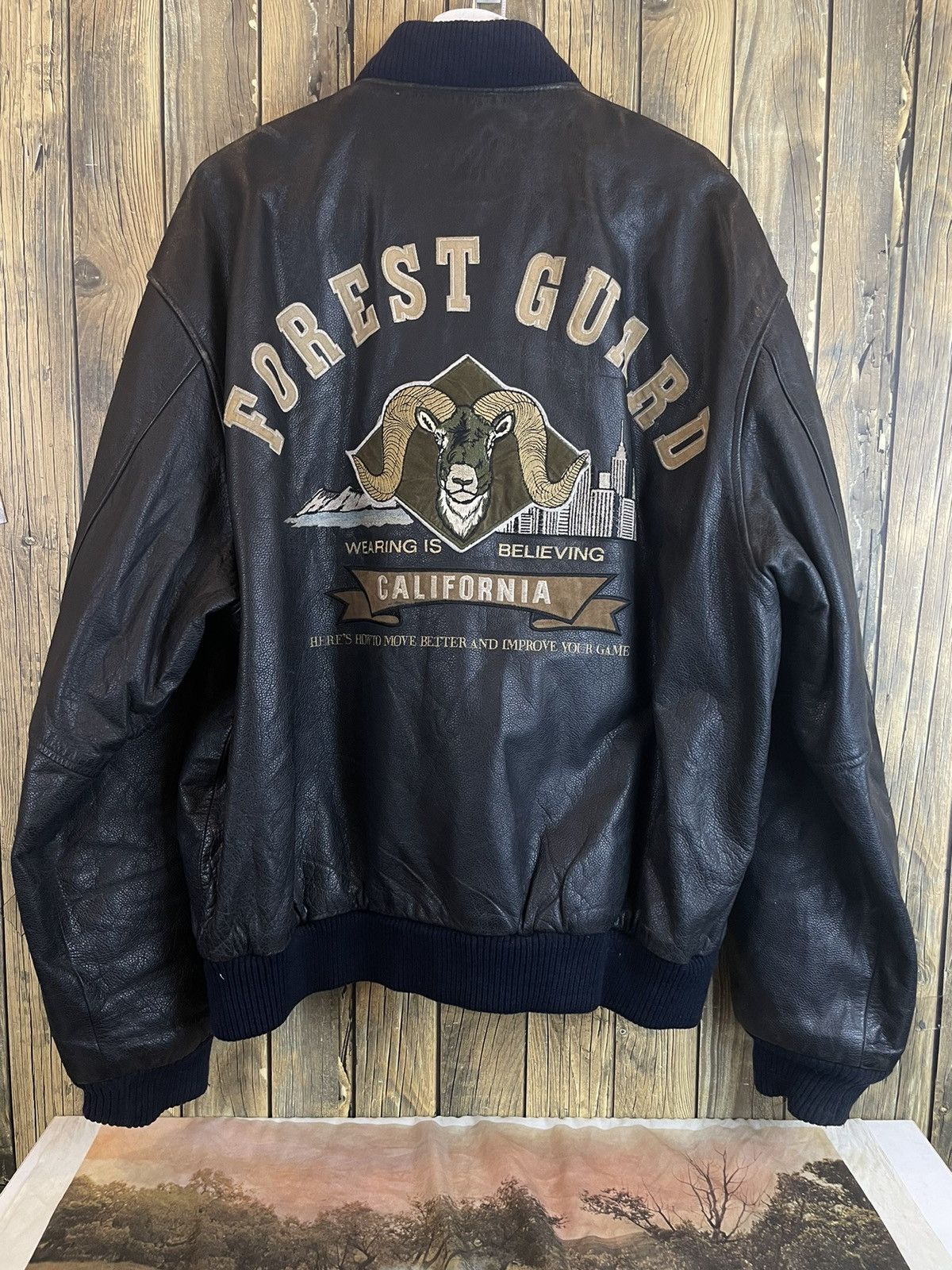 Japanese Brand Vintage forest guard leather varsity Jacket ziper ups Size US L / EU 52-54 / 3 - 1 Thumbnail