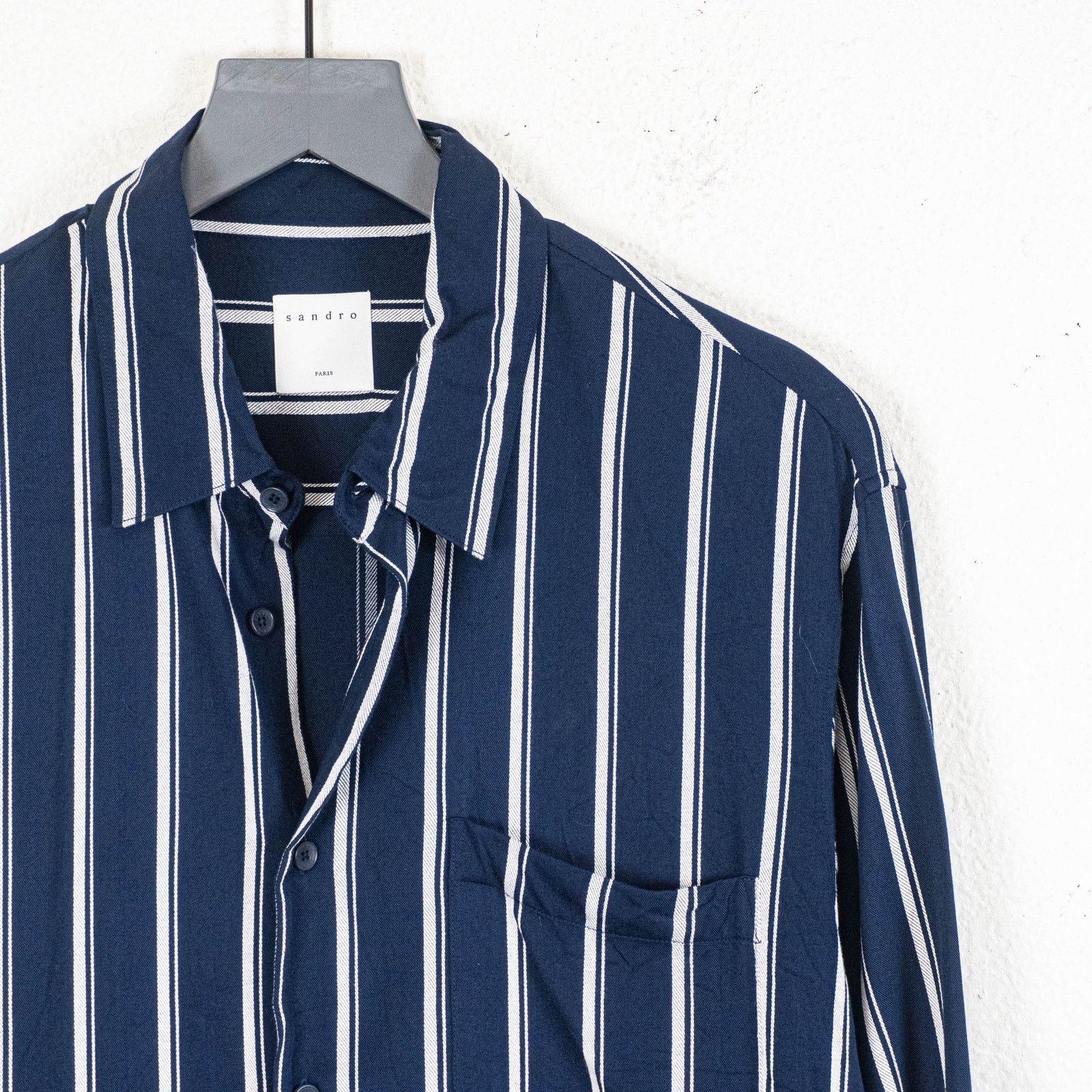 Sandro Sandro Paris Flow Striped Shirt button up Navy striped XL Size US XL / EU 56 / 4 - 4 Thumbnail