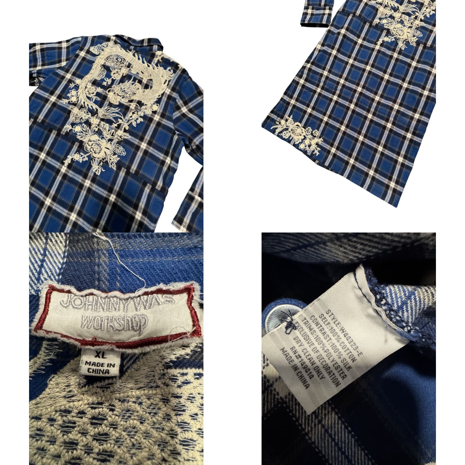 Johnny Was VINTAGE Johnny Was Workshop ALICENT Duster Coat Plaid Floral Embroidered Blue XL Size XL / US 12-14 / IT 48-50 - 8 Thumbnail