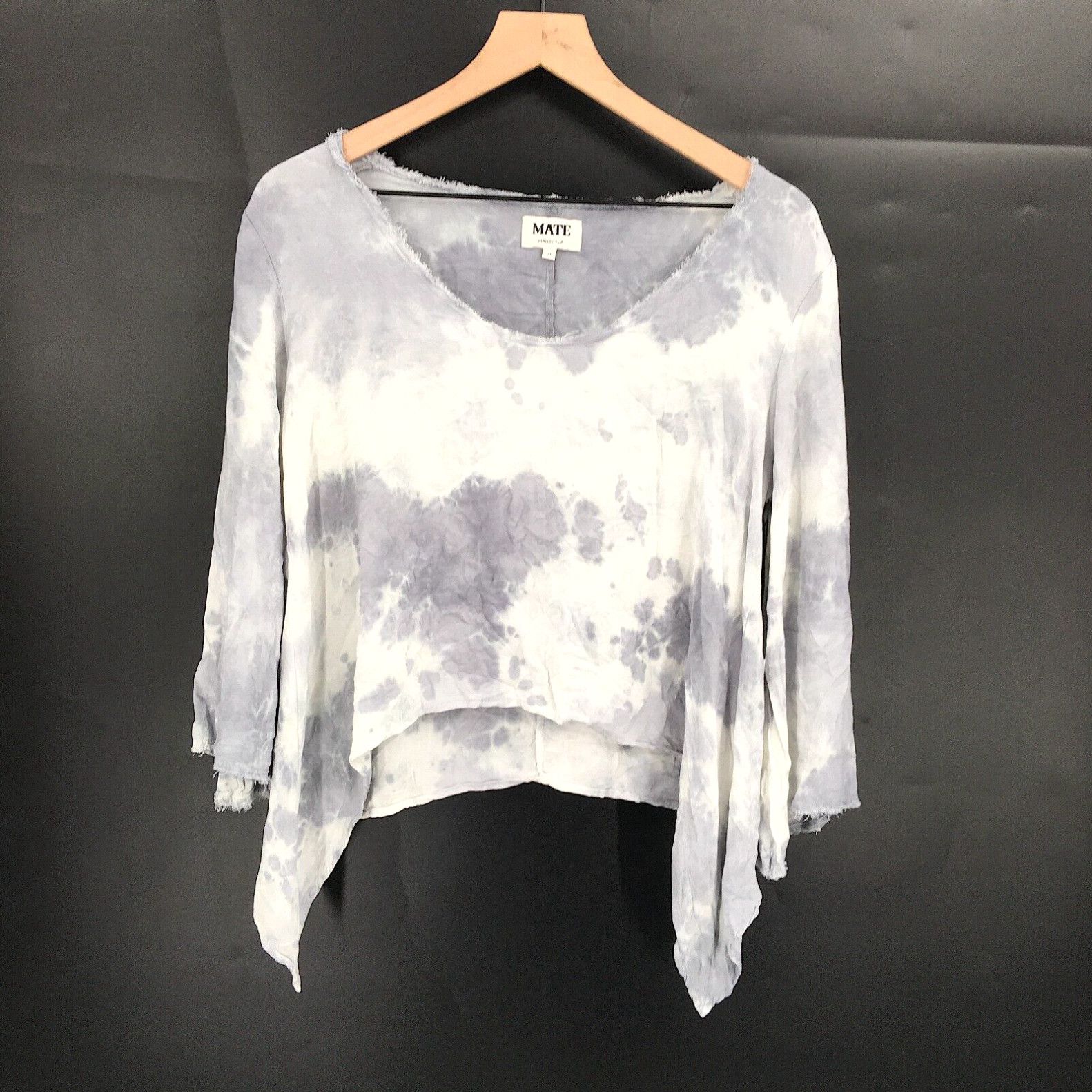 image of Vintage New Mate The Label Long Asymmetrical Lagenlook Pullover Blouse Blue Tie Dye M in White, Wom