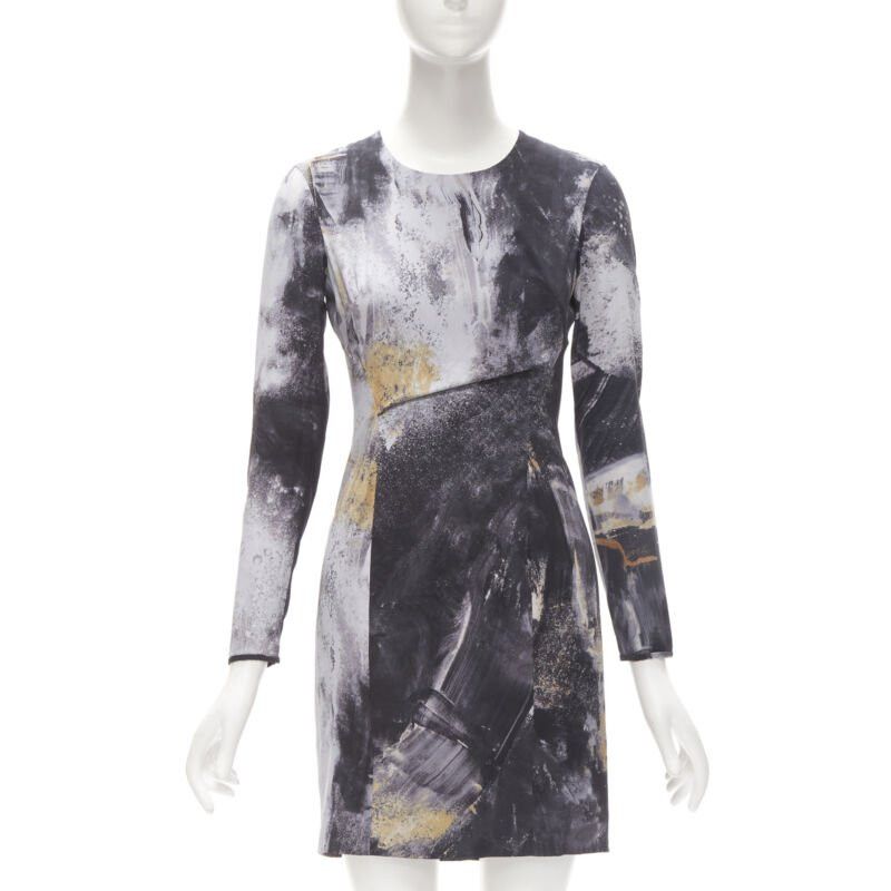 Helmut Lang HELMUT LANG abstract grey gold paint stroke print mini dress S Size S / US 4 / IT 40 - 1 Thumbnail