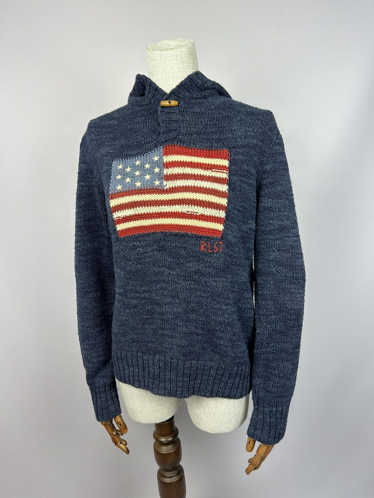 image of Polo Ralph Laurent Usa Flag Knit Sweater Womens Size L in Navy