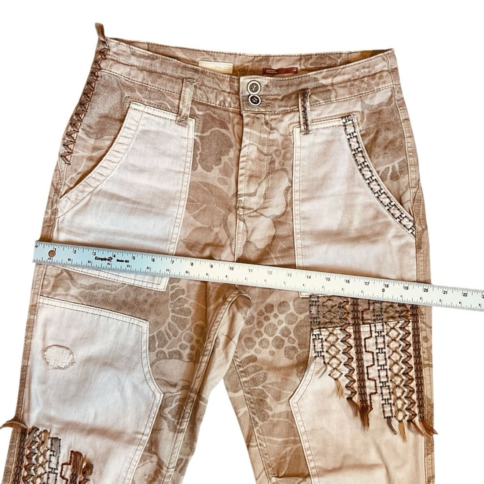 Anthropologie Pilcro Anthropologie Sz 29 Tan Patchwork Embroidered Pants Size 29" - 14 Thumbnail