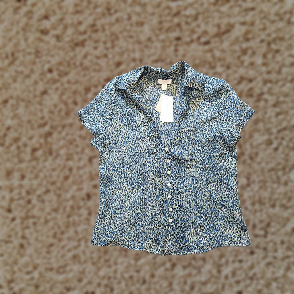 Charter Club Charter Club Blouse Shirt Womens 8P Petite Blue Abstract Silk Button Up Sheer Casual Size M / US 6-8 / IT 42-44 - 1 Thumbnail