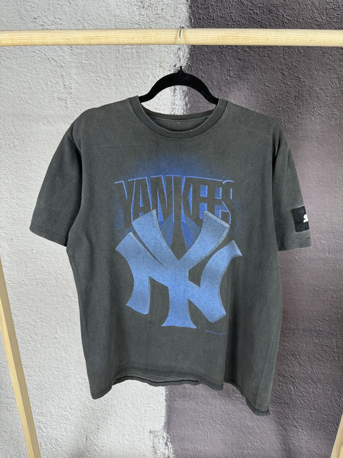 image of 1992 Vintage Starter New York Yankees “Shadow” Tee Shirt in Black, Men's (Size Medium)