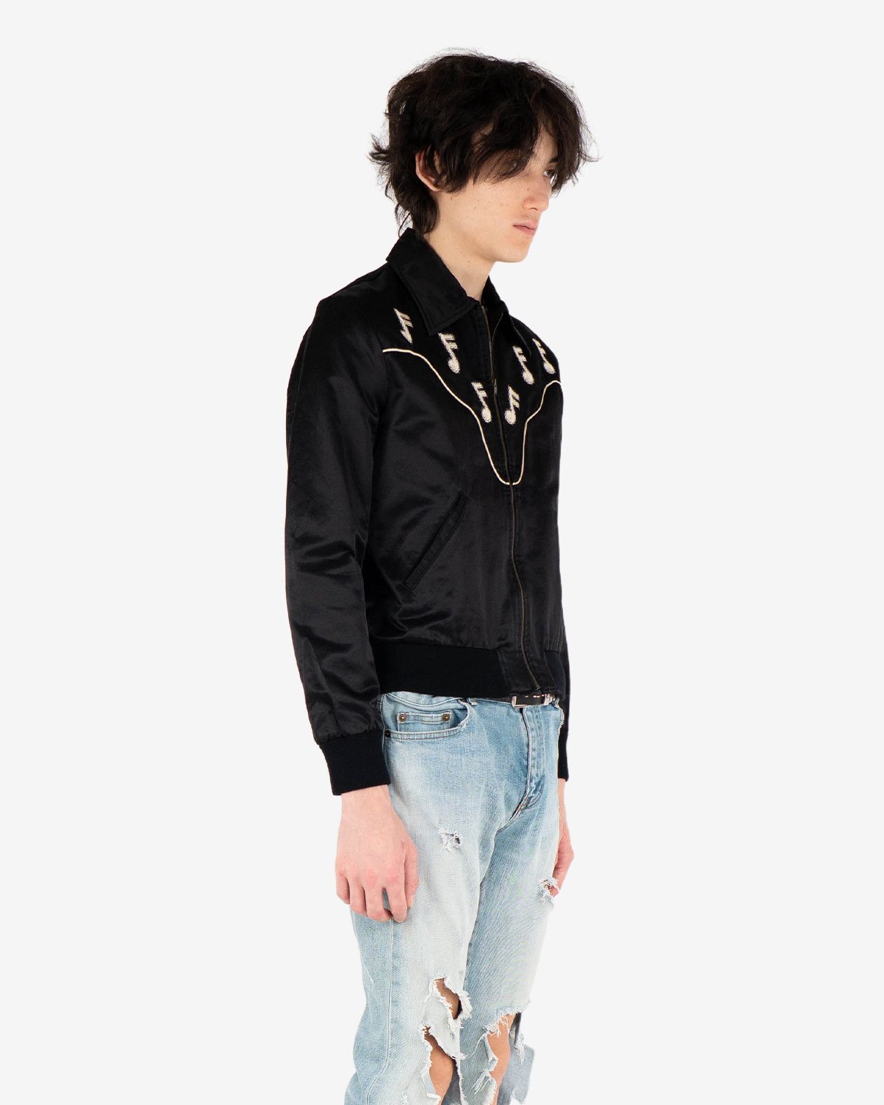 Saint Laurent Paris Black Music Note Satin Jacket (FW16) Size US S / EU 44-46 / 1 - 4 Thumbnail