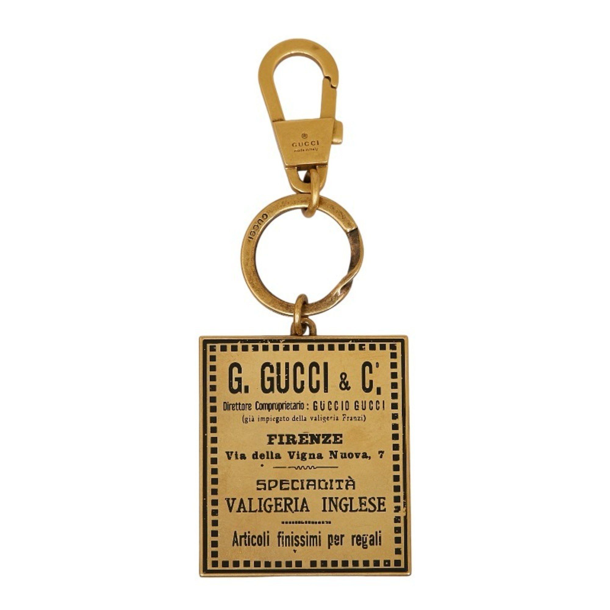 image of Gucci Label Motif Keychain Keyring Bag Charm 495420 Gold Metal Men's Gucci