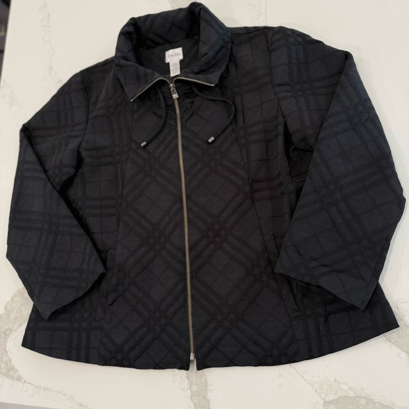 Chicos Chico's Full Zip Pleated Back Blazer Coat Women’s XL Black Size XL / US 12-14 / IT 48-50 - 2 Thumbnail