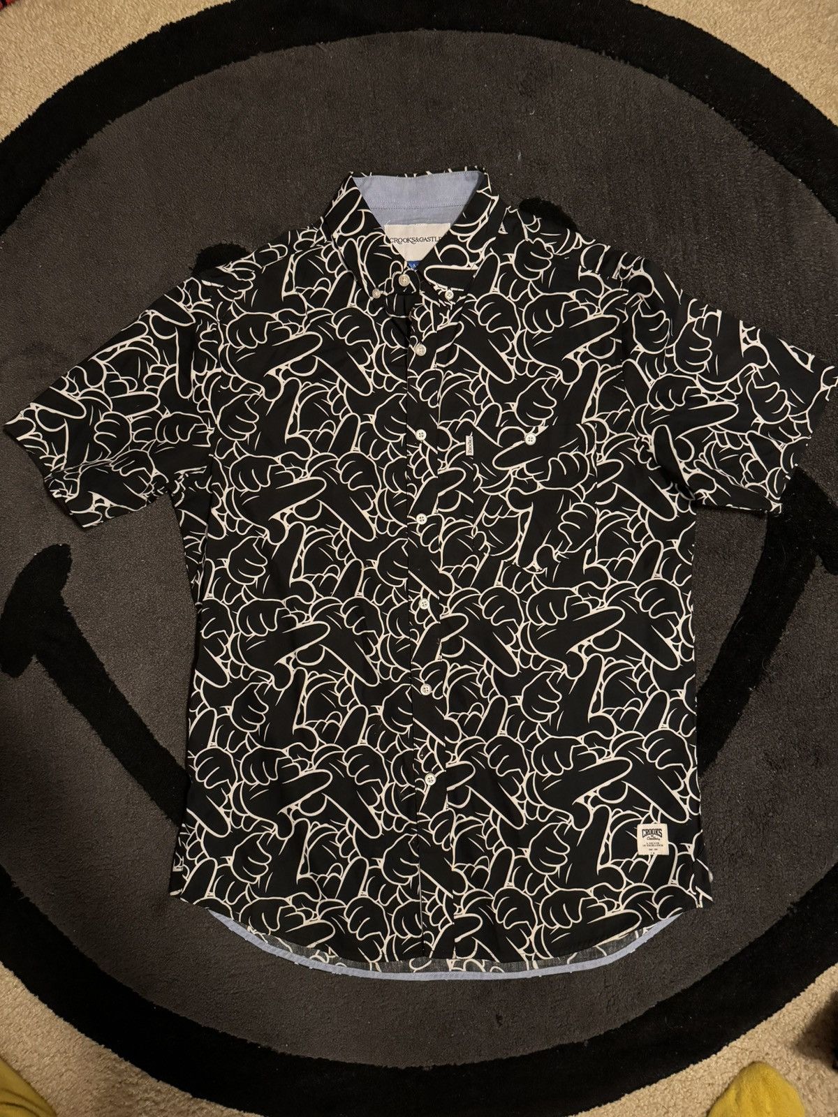 image of Crooks Castles Crooks $ Castles Button Up Shirt Hand Gun Pattern in Black, Men's (Size Medium)