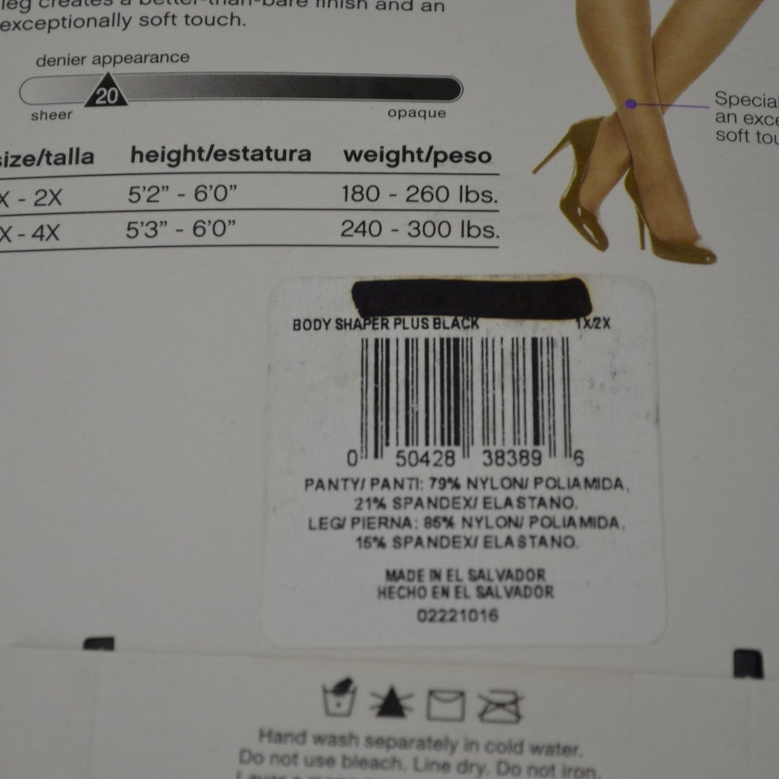 Hanes Hanes Body Shaper Pantyhose Silky Sheer Leg 1x/2x Black Plus Size ONE SIZE - 8 Thumbnail