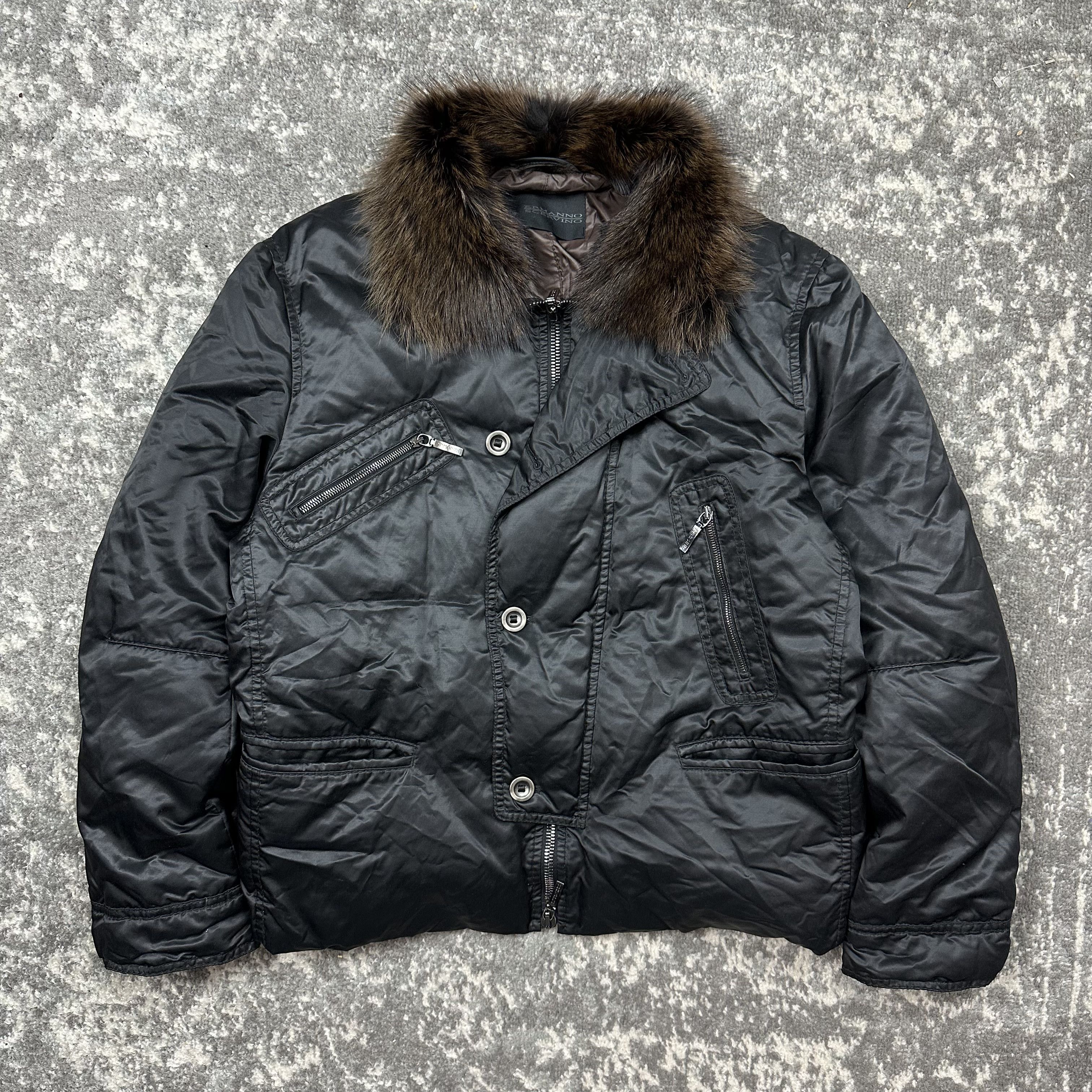image of Avant Garde Ermanno Scervino Down Bomber Jacket With Fur Collar in Black, Men's (Size Large)