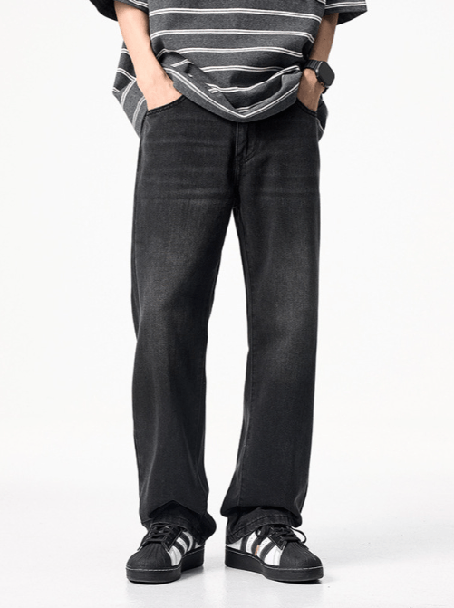 High street washed black men's straight jeans