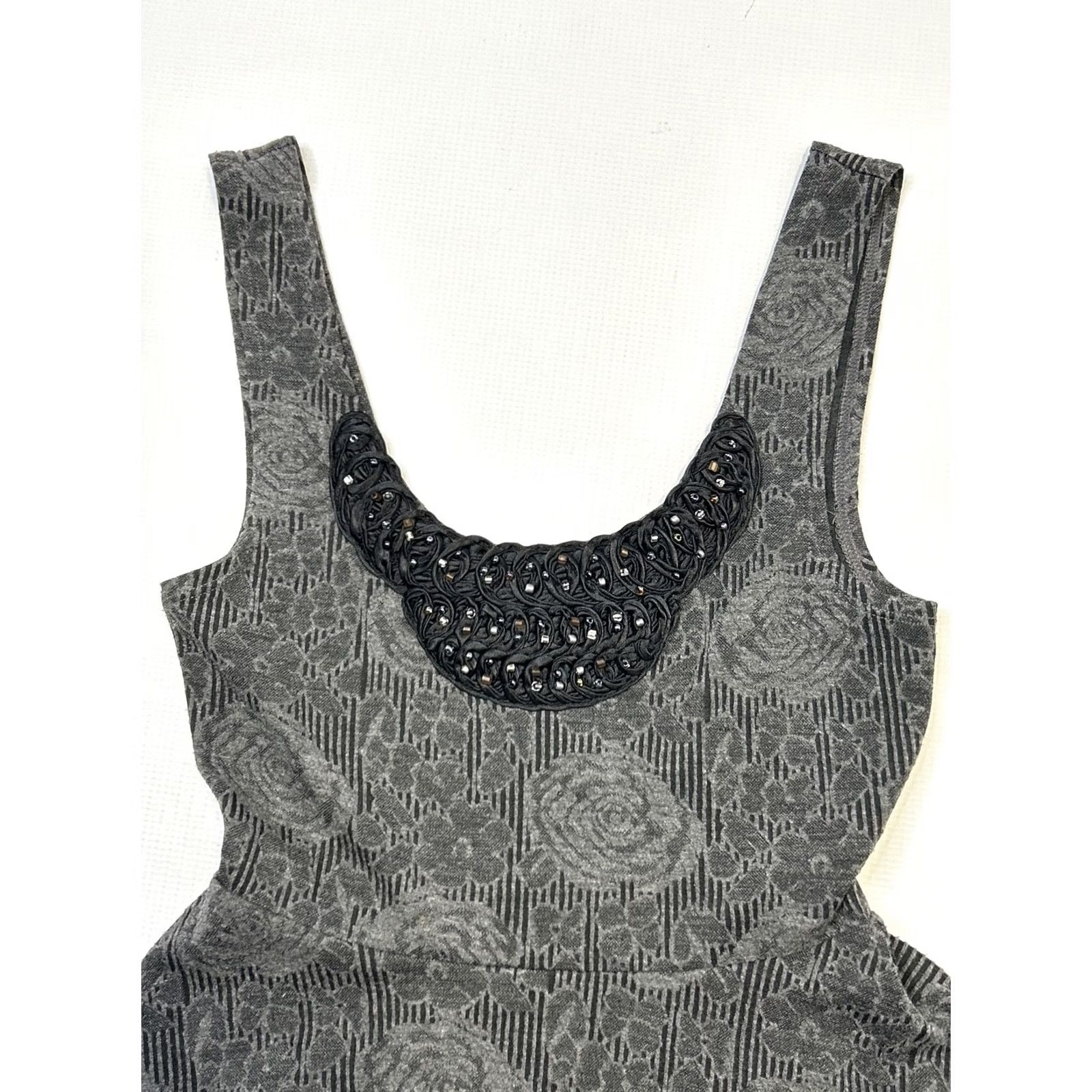 Free People Free People Womens Mini Dress XS Lace Beaded Floral Gray Black Sleeveless Fit Size XS / US 0-2 / IT 36-38 - 6 Thumbnail