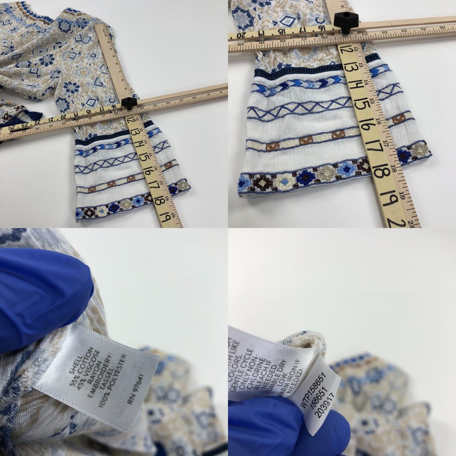 J. Jill J.Jill Blouse Shirt Tassel Boho Flowy All Over Print Button Top Pullover V-Neck Boat Neck MINT Multicolor Geometric Satin Size M / US 6-8 / IT 42-44 - 9 Thumbnail