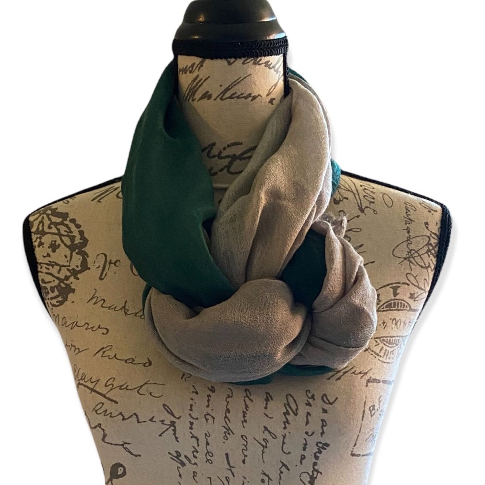 Other Wool Blend Ombré Green Gray Lightweight Scarf Tie Dye Dip Size ONE SIZE - 1 Thumbnail