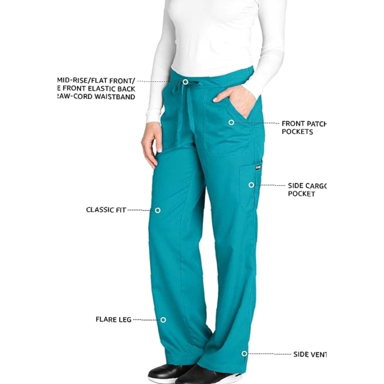 Vintage VINTAGE Grey's Anatomy Women's Scrub Pants XL Tall Teal 4-Pocket Elastic Back Size 40" / US 18 - 4 Thumbnail