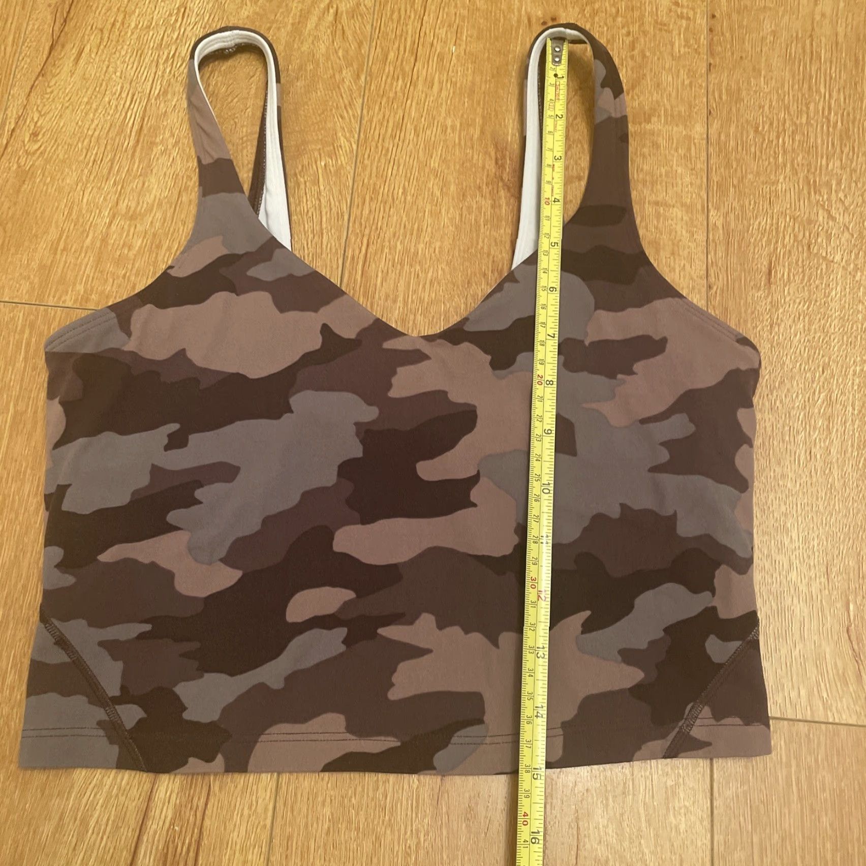 Lululemon VINTAGE Lululemon Align Tank Women Tank Cropped 6 Brown Camo Low Back Built-In Bra Yoga Compression Size ONE SIZE - 3 Thumbnail