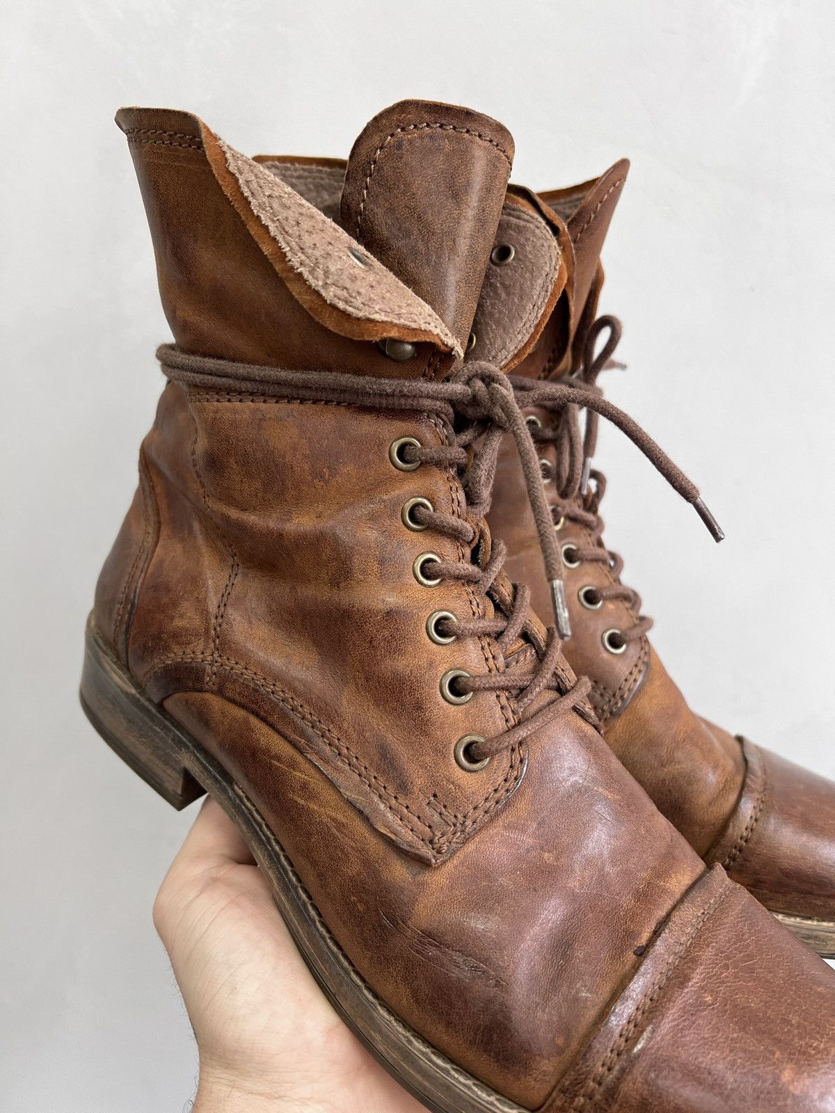 14th Addiction × A.S.98 AVANTgarde western brown leather high moto boots guidi style Size US 7.5 / EU 40-41 - 2 Thumbnail