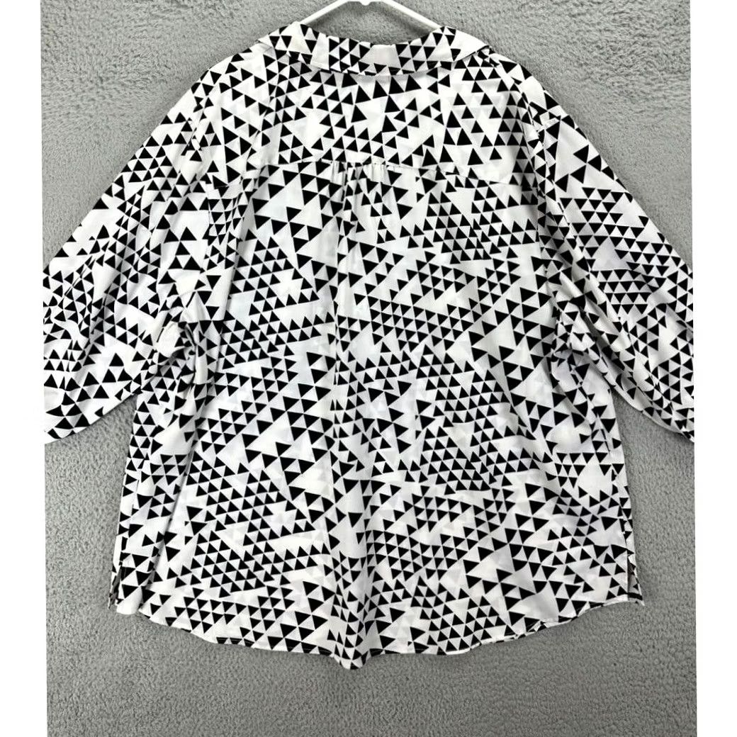 Vintage Maggie Barnes Blouse Shirt Womens 3X 26-28W Plus White Geometric Top Collared Shirt Women 3X Geometric White Collared Blouse Size XXL / US 16-18 / IT 52-54 - 3 Thumbnail
