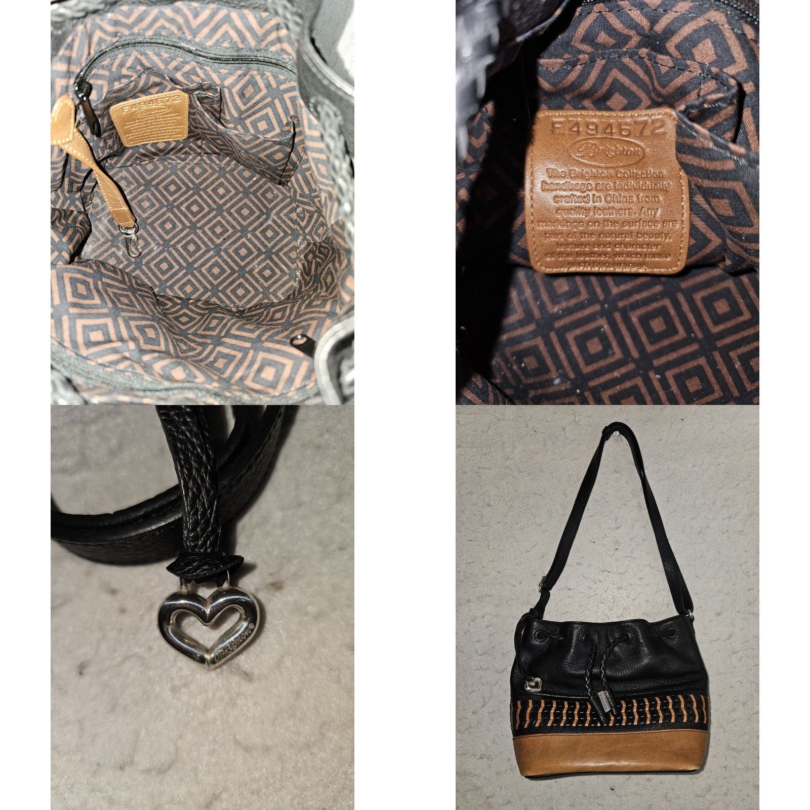 Brighton VINTAGE Brighton Signature Black Pebbled Leather Drawstring Bucket Shoulder Bag F494672 Size ONE SIZE - 8 Thumbnail