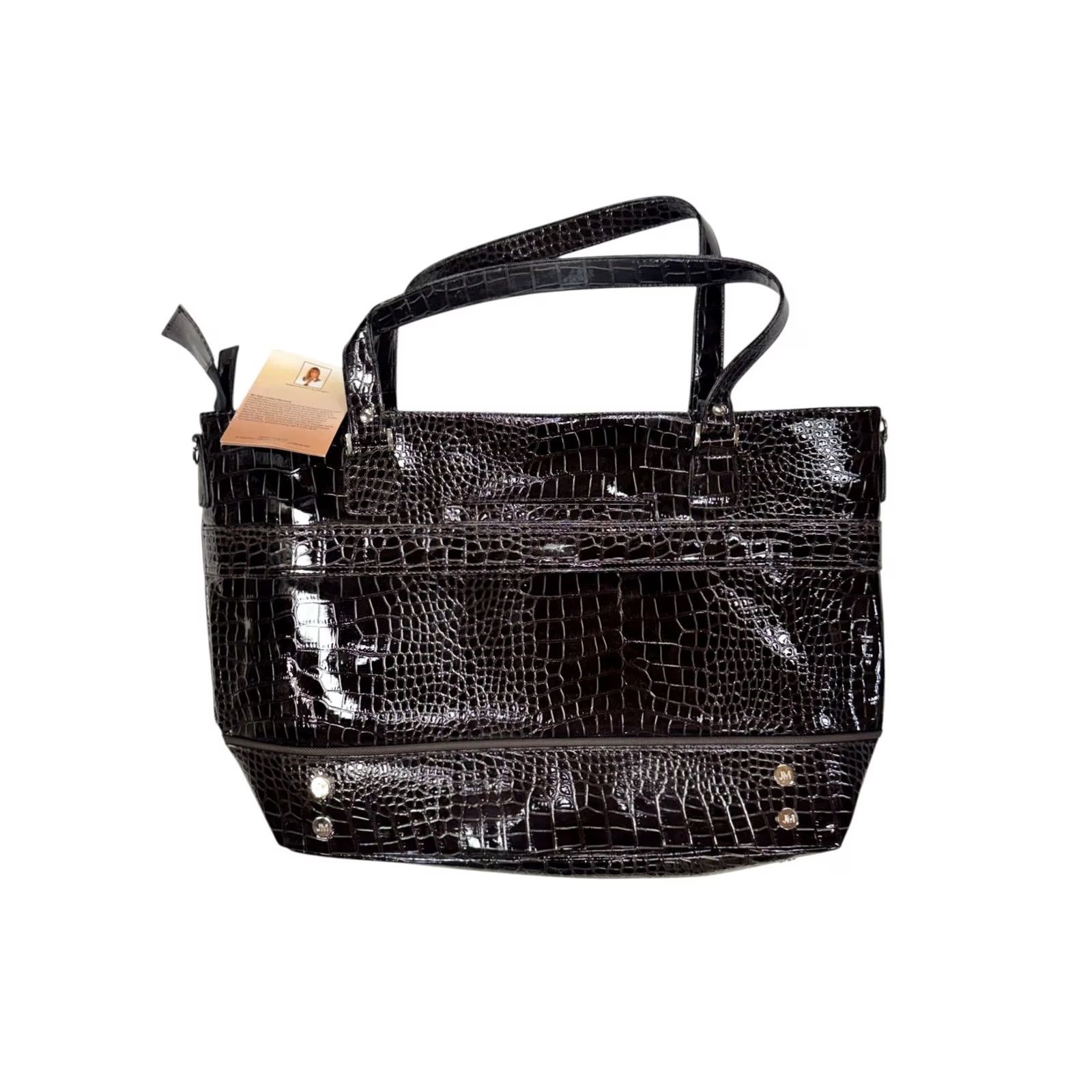 Crocs VINTAGE JM New York Luxury Tote Croc-embossed Faux Leather Black Bag NWT Size ONE SIZE - 5 Thumbnail