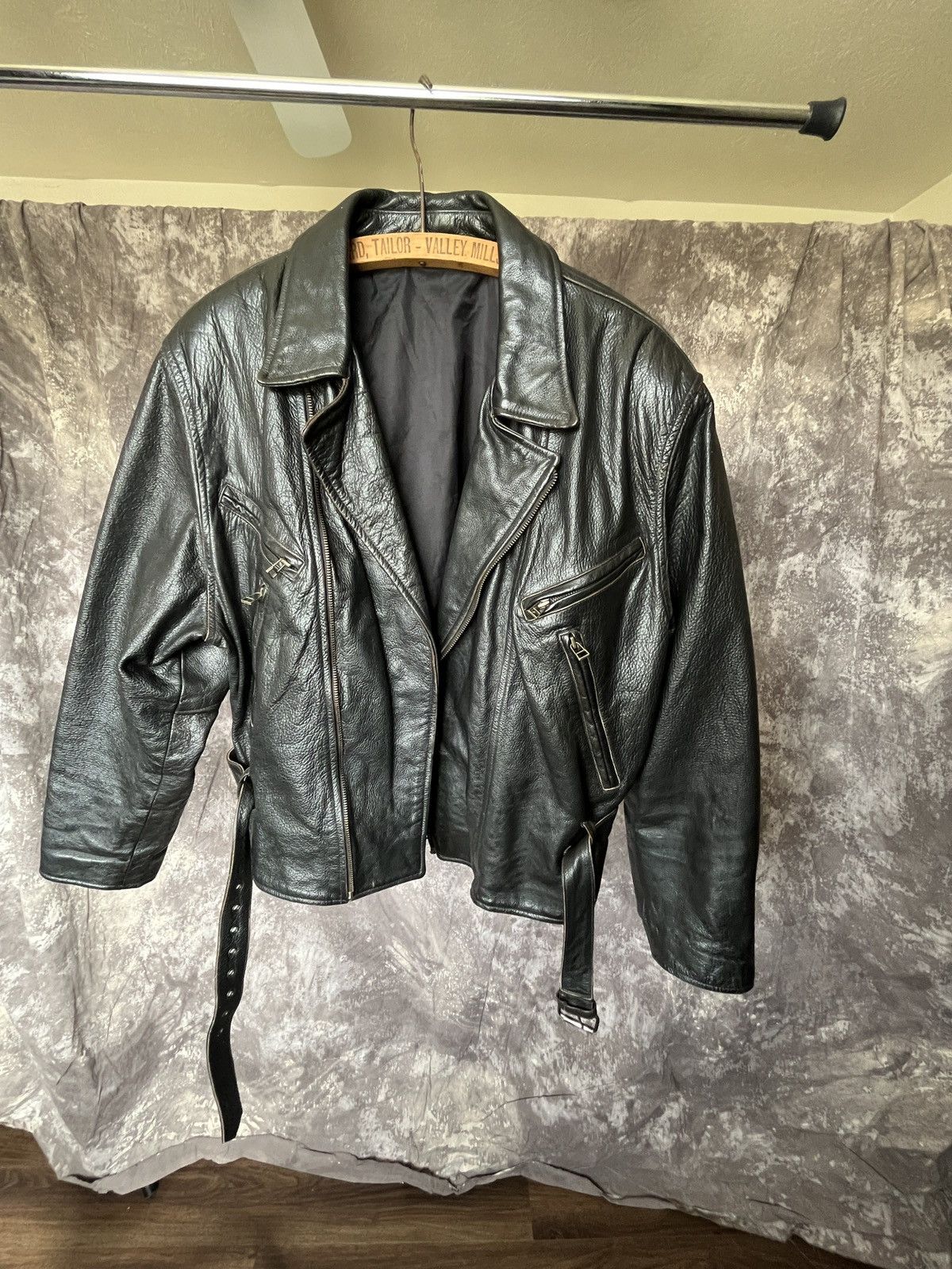 image of Russia x Vintage 80's Ukrainian Black Leather Biker Jacket, Men's (Size Medium)