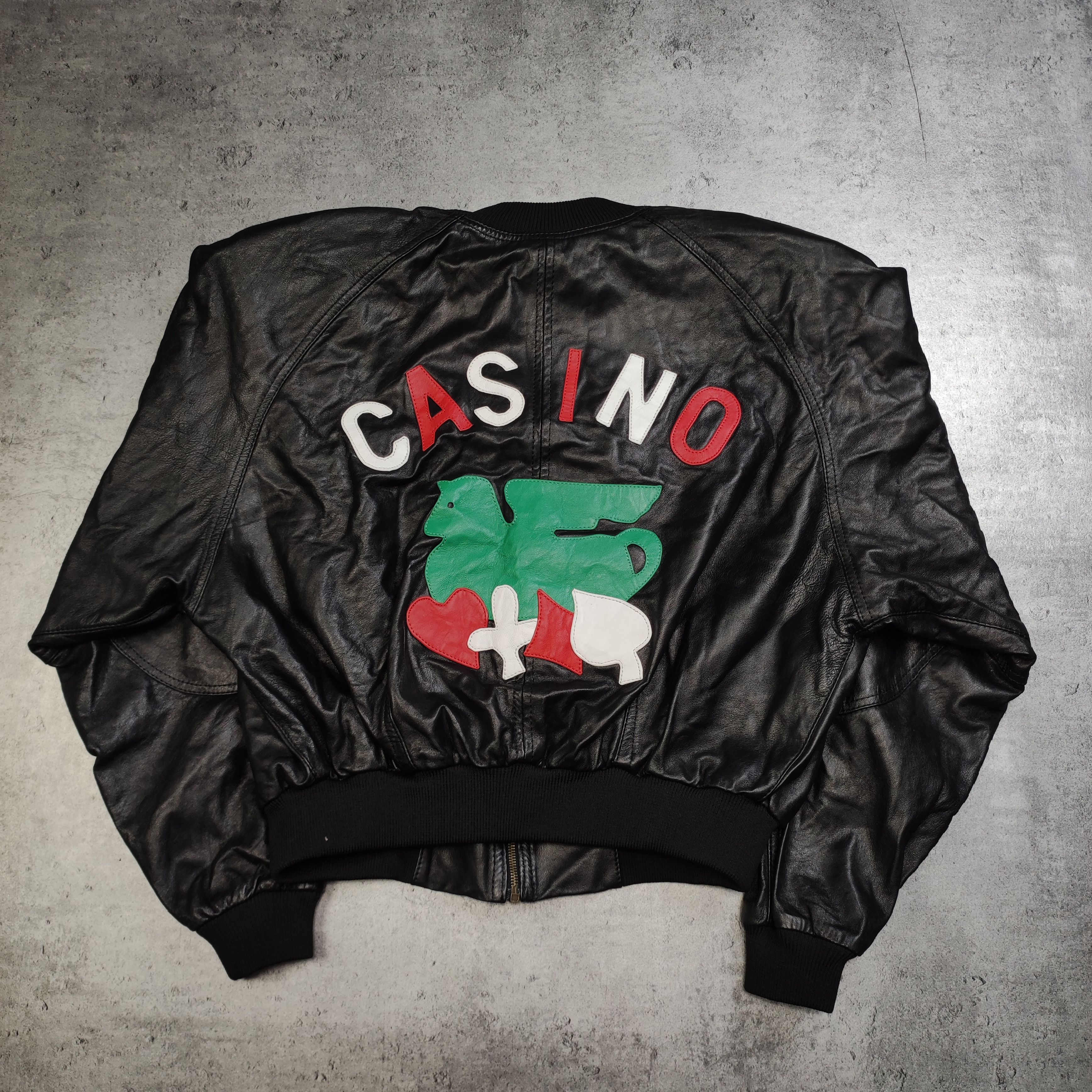 Vintage Vintage RARE 90s Eco Leather Casino Cards Bomber Jacket Size US S / EU 44-46 / 1 - 2 Thumbnail