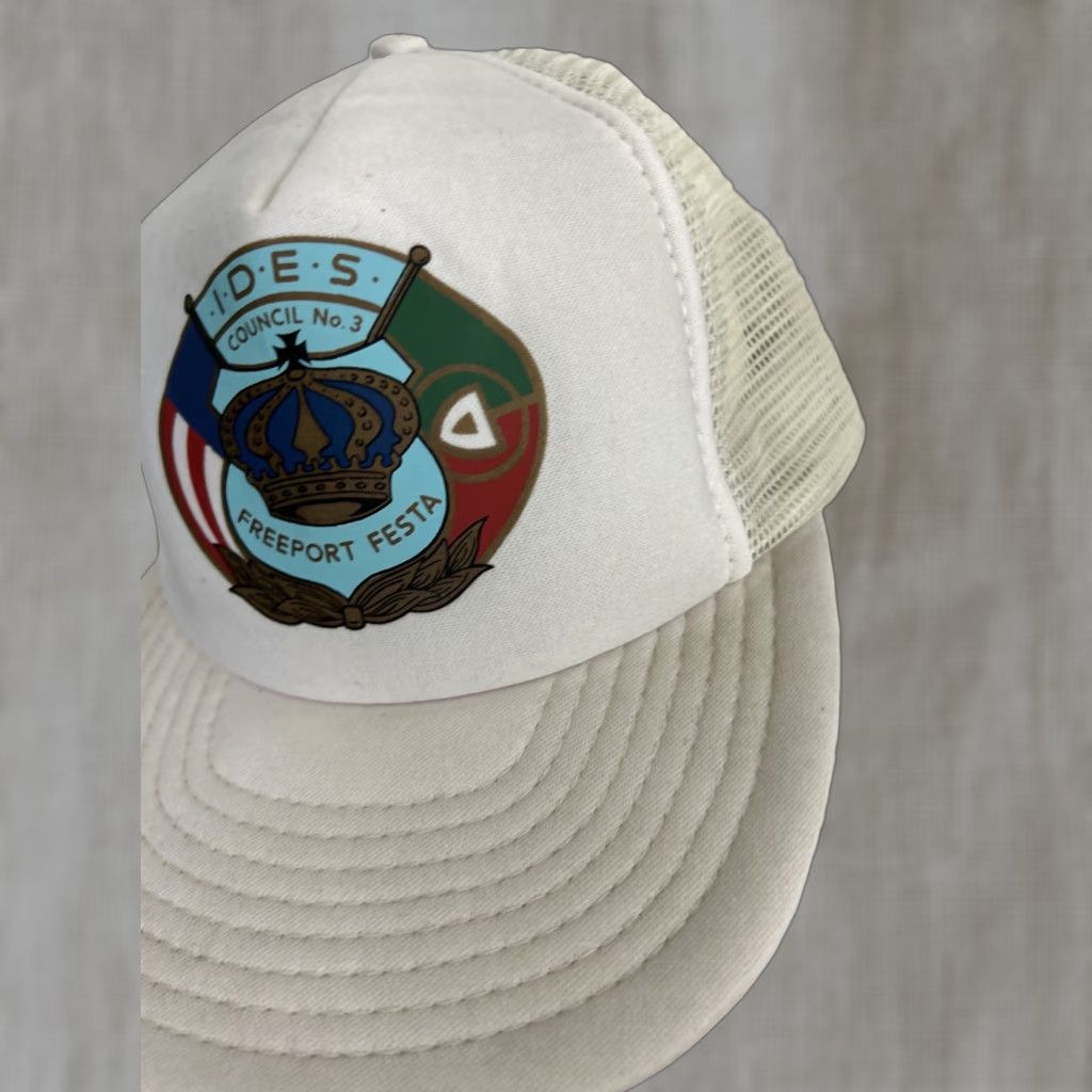 Vintage VINTAGE Speedway Trucker Hat White IDES Council No 3 Adjustable Men Adult White Classic Trucker Hat Mens Size ONE SIZE - 1 Thumbnail
