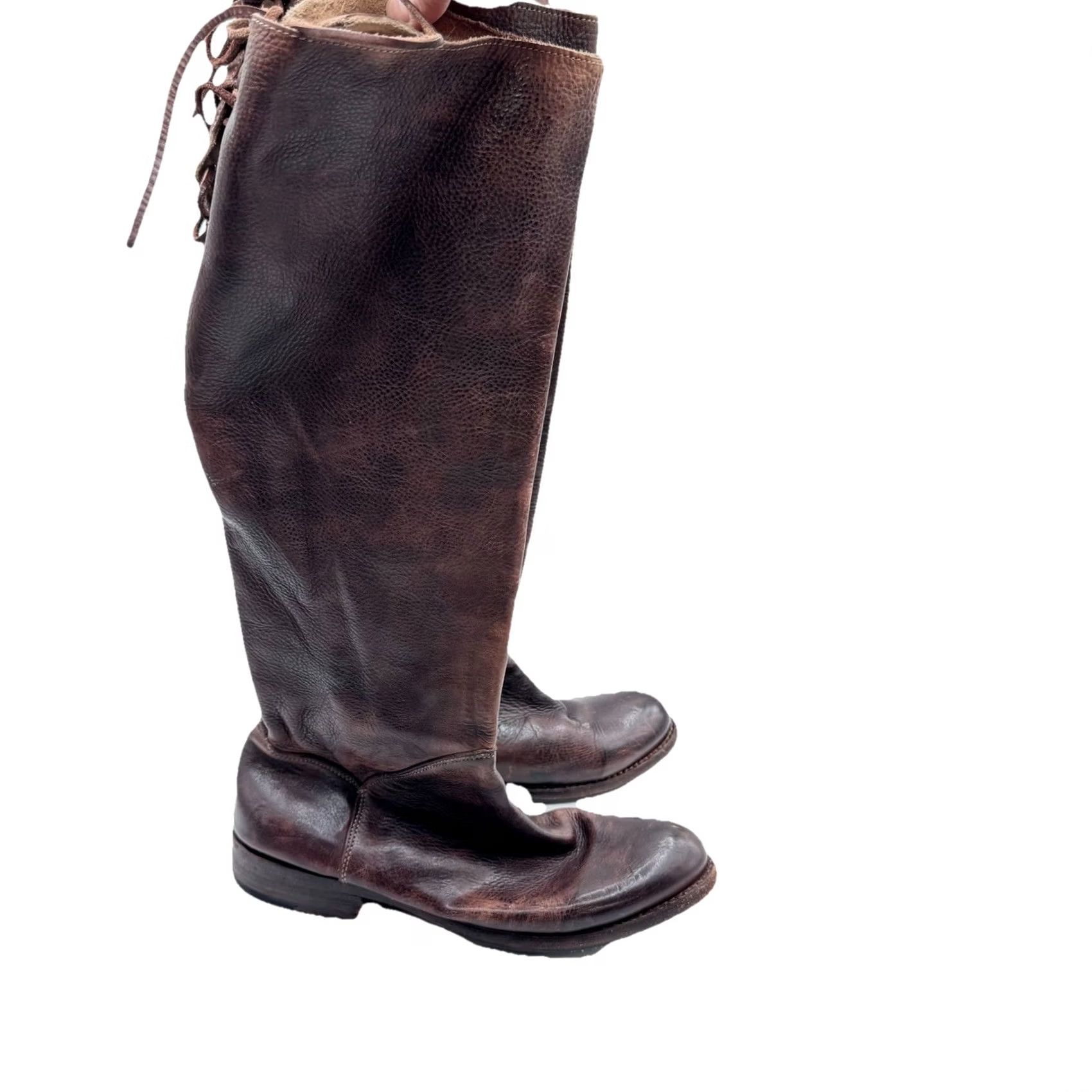 Bed Stu Bed Stu Manchester Boots 9.5 Leather Knee High Riding Boot Brown Black Distressed Zip Leather Shaft Regular Calf Women Block Heel Vintage No N/A Size US 10 / IT 40 - 5 Thumbnail