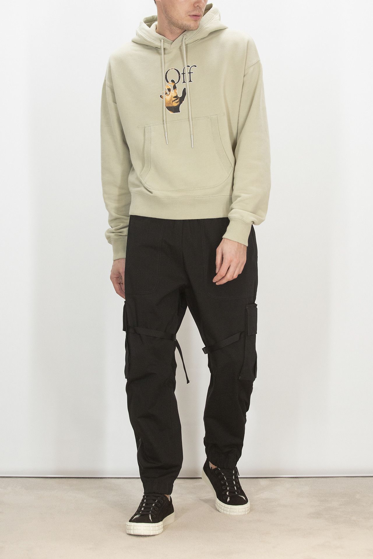 Off-White Beige Caravaggio Hand Logo Oversized Flatlock Hoodie Size US M / EU 48-50 / 2 - 3 Thumbnail