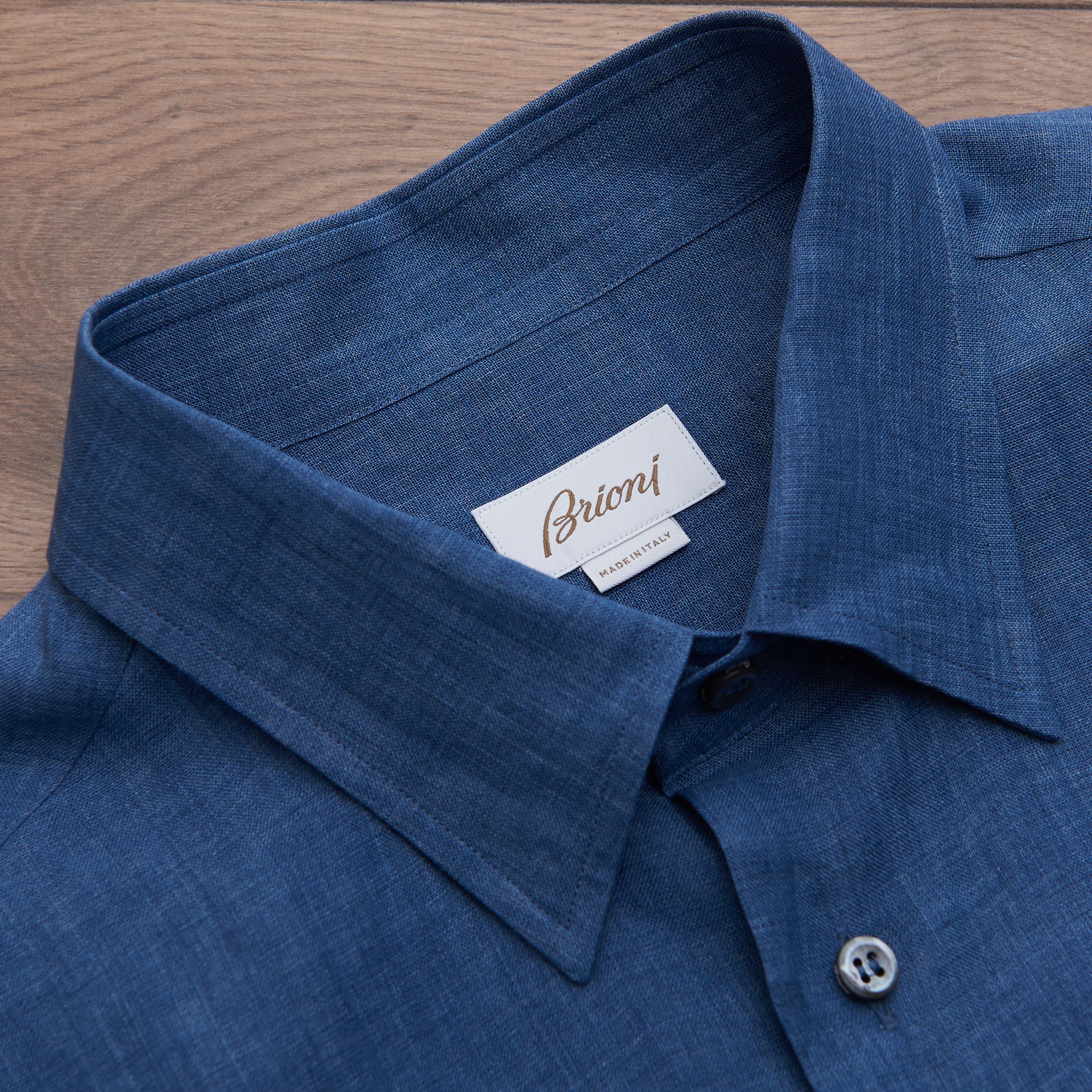 Brioni Royal Blue Linen Shirt - Longsleeve, Fitted Size US M / EU 48-50 / 2 - 9 Thumbnail