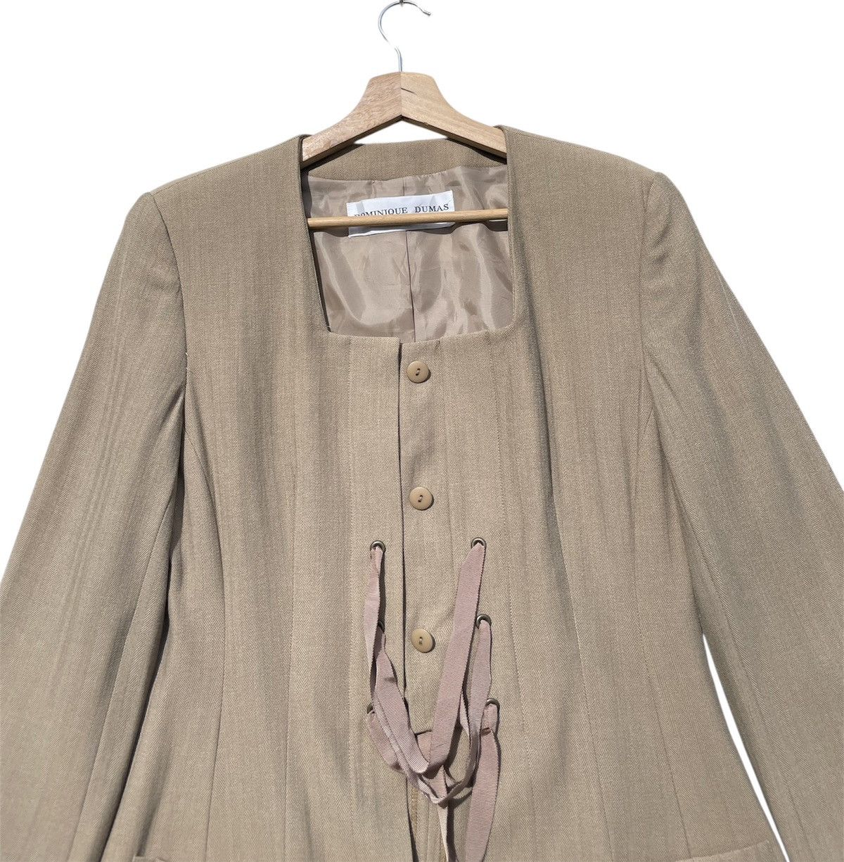 Japanese Brand RARE🔥 Dominique Dumas Paris Beige Jacket with Lace Up Detail Size M / US 6-8 / IT 42-44 - 4 Thumbnail
