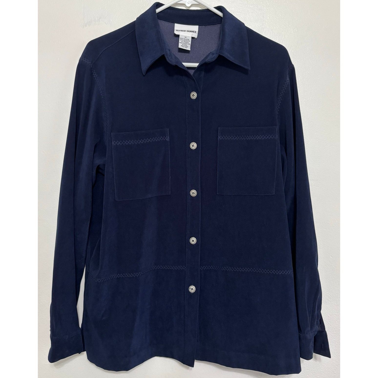 Other Alfred Dunner Navy Moleskin Button Shirt - Size 10 Size L / US 10 / IT 46 - 1 Thumbnail