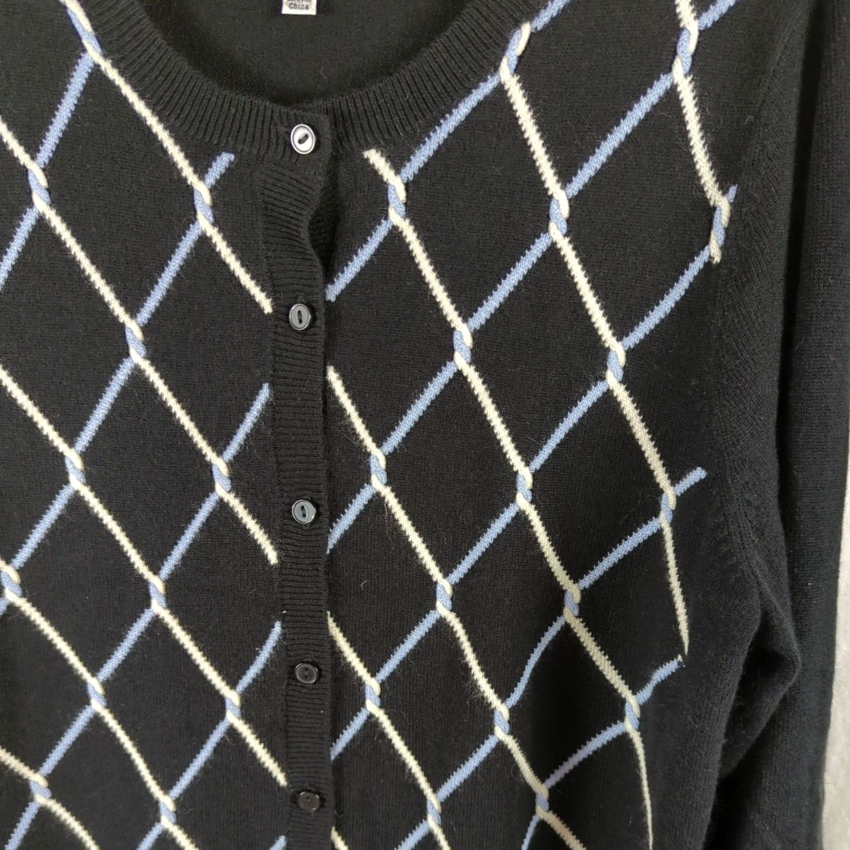 Croft & Barrow Croft & Barrow Cardigan Sweater Women's Large Black Trellis Print Long Sleeve Round Neck Knit Size L / US 10 / IT 46 - 2 Thumbnail