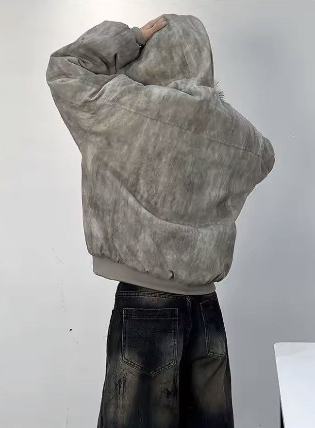 Japanese Brand Distressed Acid-Wash Bomber Jacket - Faux Fur Hood Size US S / EU 44-46 / 1 - 4 Thumbnail