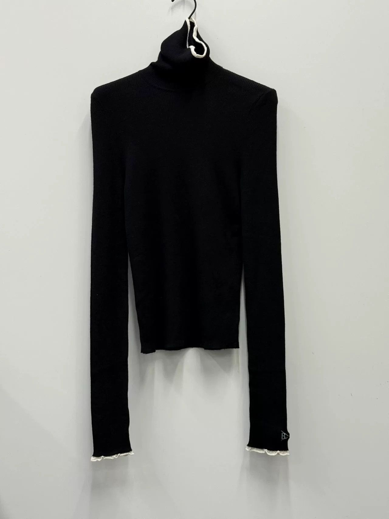 Barrie Black Turtleneck Wool Sweater with Lace Trim Size L / US 10 / IT 46 - 1 Thumbnail