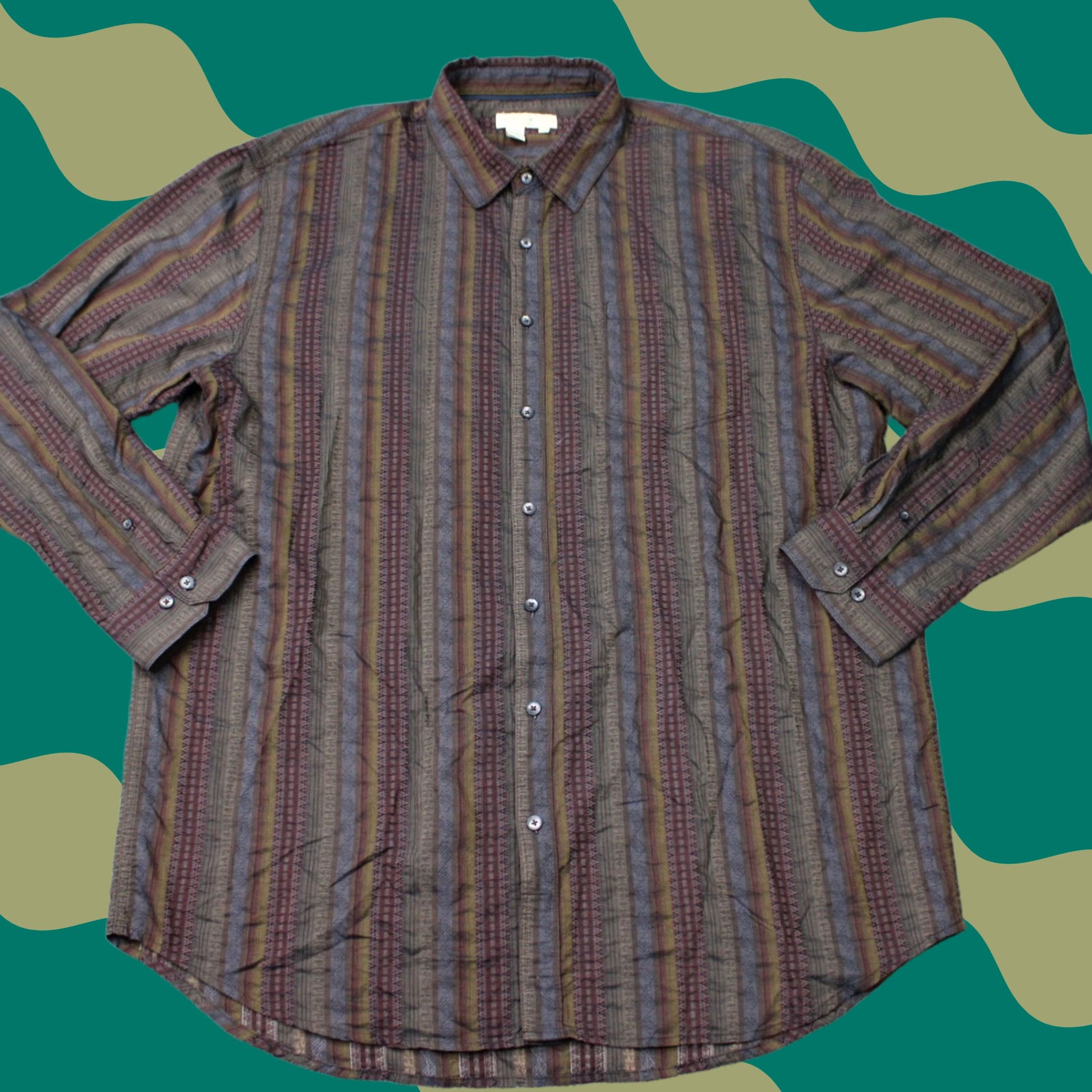 The Territory Ahead Territory Ahead The Territory Ahead Shirt Mens 2XLT XXL-Tall Brown 100% Cotton Long Sleeve Button-Up Geometric 54 in Chest Mens Big & Tall Size US XXL / EU 58 / 5 - 1 Thumbnail