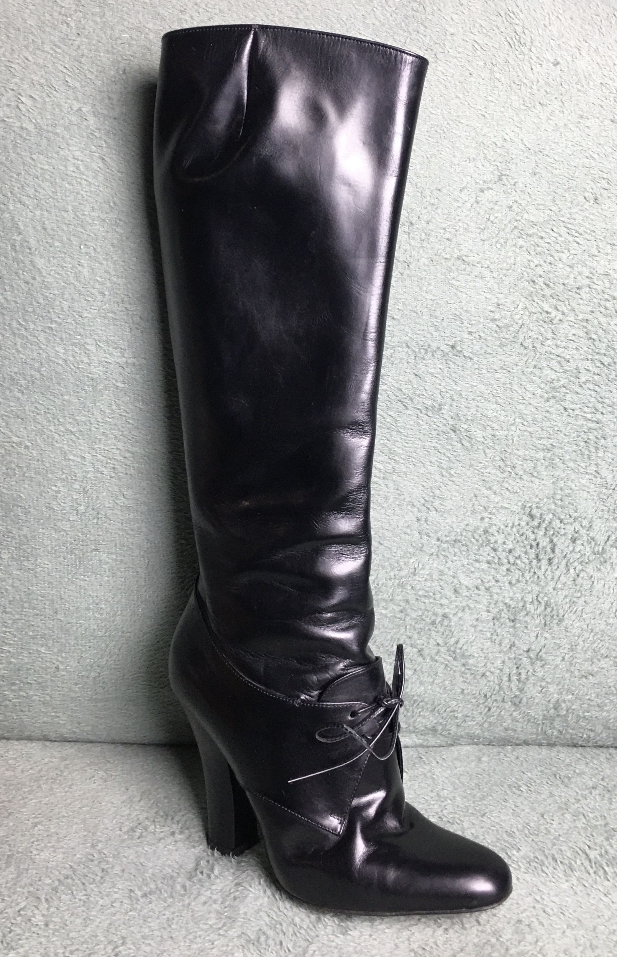 Yves Saint Laurent Yves Saint Laurent Black Patent Leather High Boots EU 38.5 Size US 8.5 / IT 38.5 - 6 Thumbnail