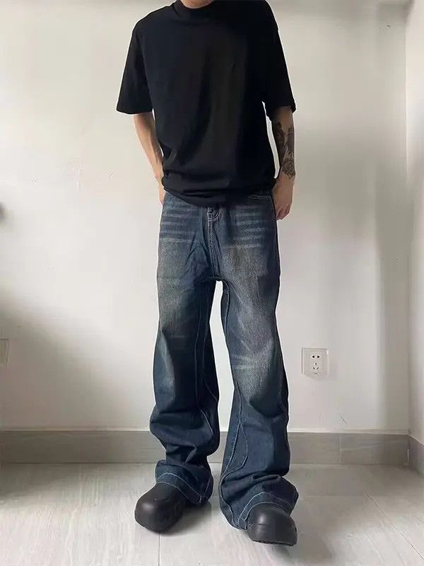 Japanese Brand VIBE Retro wavy line design washed stacked baggy jeans Size US 32 / EU 48 - 5 Thumbnail