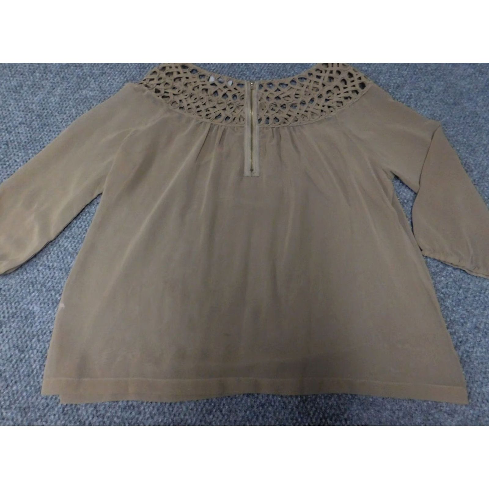 Vintage UMGEE Blouse Women L Brown Pullover High Neck Long Sleeve Cap Sleeve Solid Ruffle Casual Classic Polyester Woven Stretch Regular Vintage No Size L / US 10 / IT 46 - 7 Thumbnail