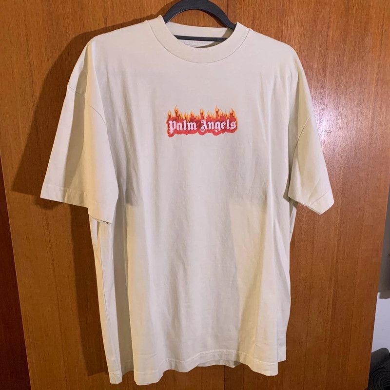 Palm Angels Palm Angels Burning Logo-print cotton T-shirt in White (M) Size US M / EU 48-50 / 2 - 1 Thumbnail