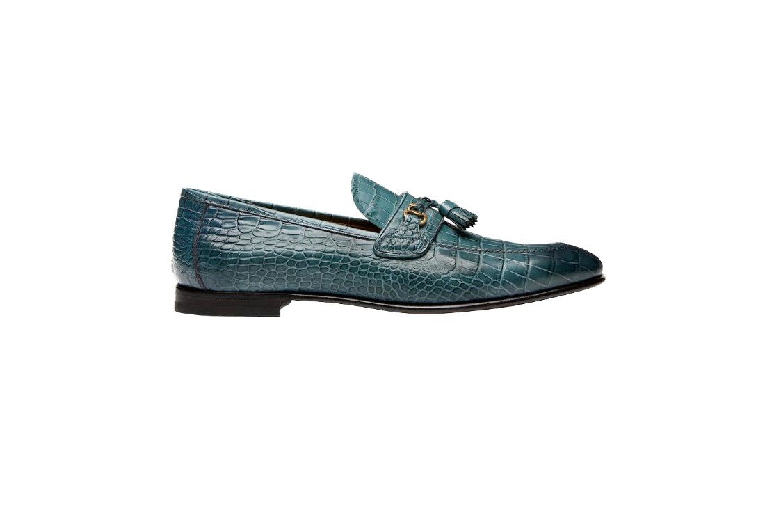 Tom Ford o1loc1c1124 Printed Alligator Sean Tassel Loafers in Teal Size US 13 / EU 46 - 1 Thumbnail