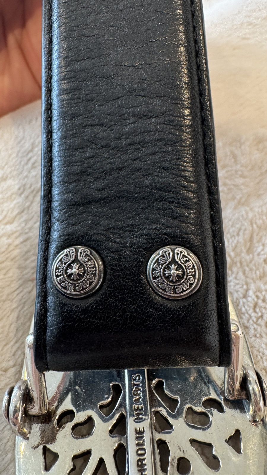 Chrome Hearts Chrome Hearts Silver Oval Keeper Buckle + Leather Belt Size 32 - 8 Thumbnail
