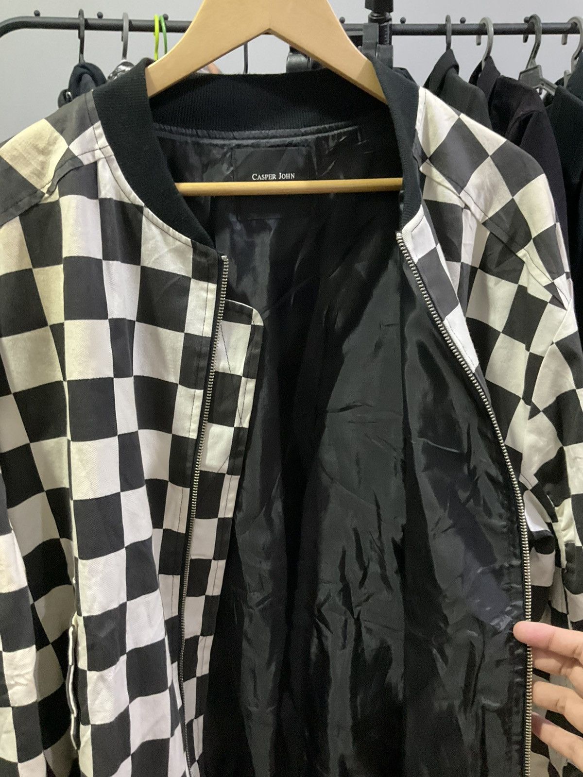 Art Comes First Black and White Checkered Mens Bomber Jacket Casper John Size US XXL / EU 58 / 5 - 9 Thumbnail