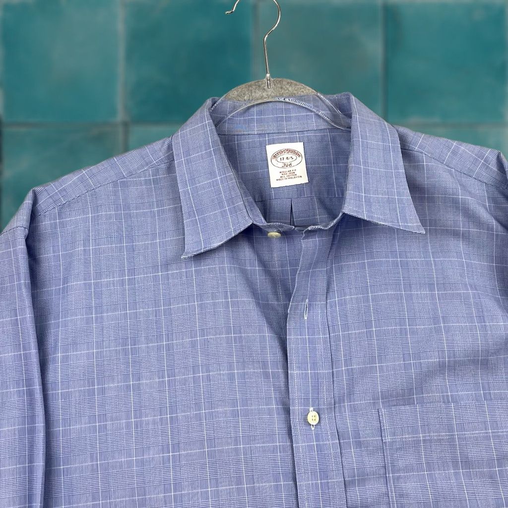 Brooks Brothers Brooks Brothers 346 Dress Shirt Men 2XL Blue Plaid Button-Up Long Sleeve Size 48R - 1 Thumbnail