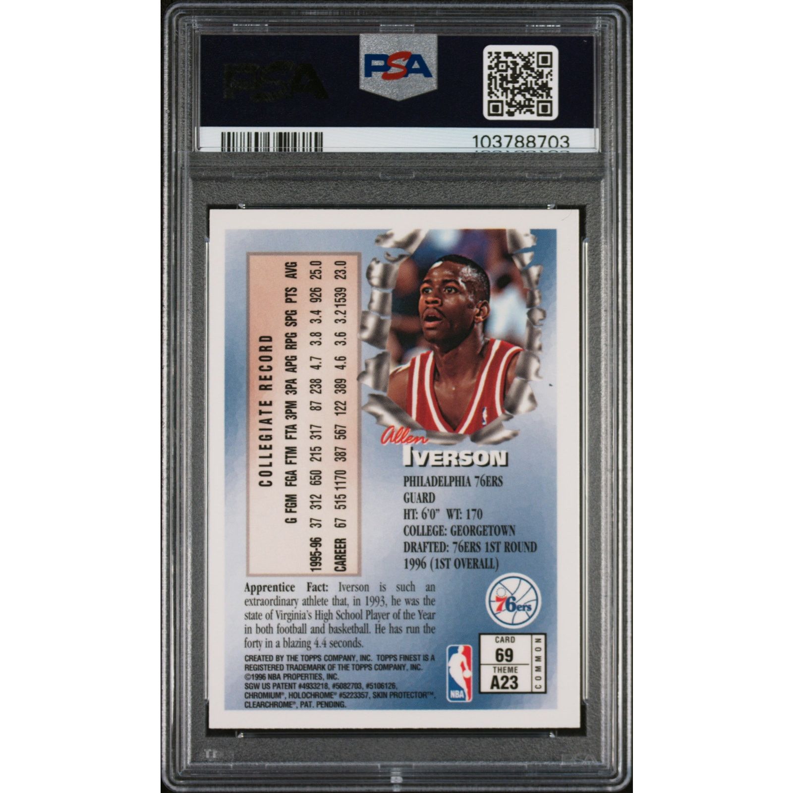 NBA 1996 Topps Finest #69 Allen Iverson w Coating RC PSA 8 Size ONE SIZE - 2 Thumbnail