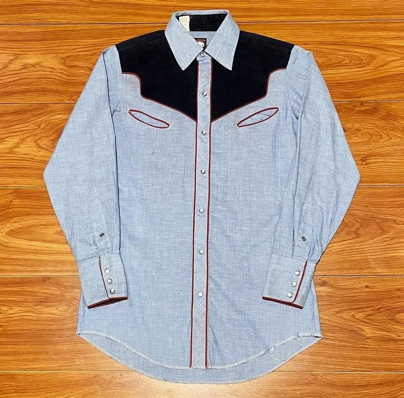 Vintage Vintage 1990s Karman Western Wear Shirt Blue Size US M / EU 48-50 / 2 - 1 Thumbnail