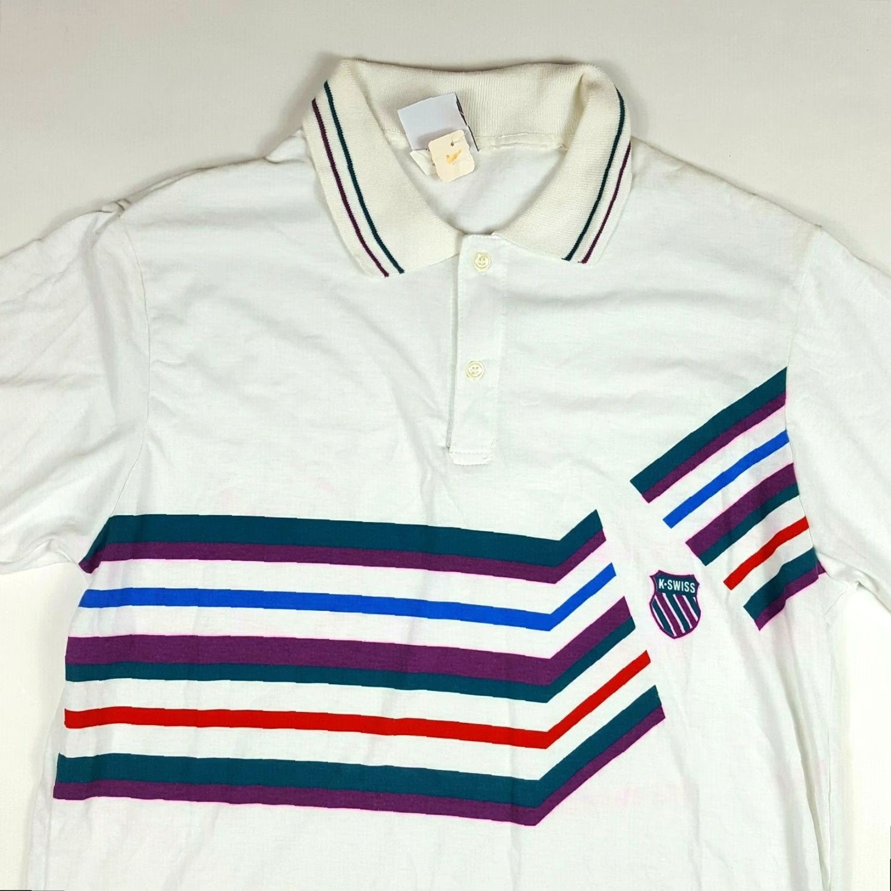 K-Swiss VINTAGE K-Swiss Polo Shirt MENS XL Golf Tennis Short Sleeve USA Made Striped White 90s Retro Casual Sports Polo Shirt Size US XL / EU 56 / 4 - 2 Thumbnail