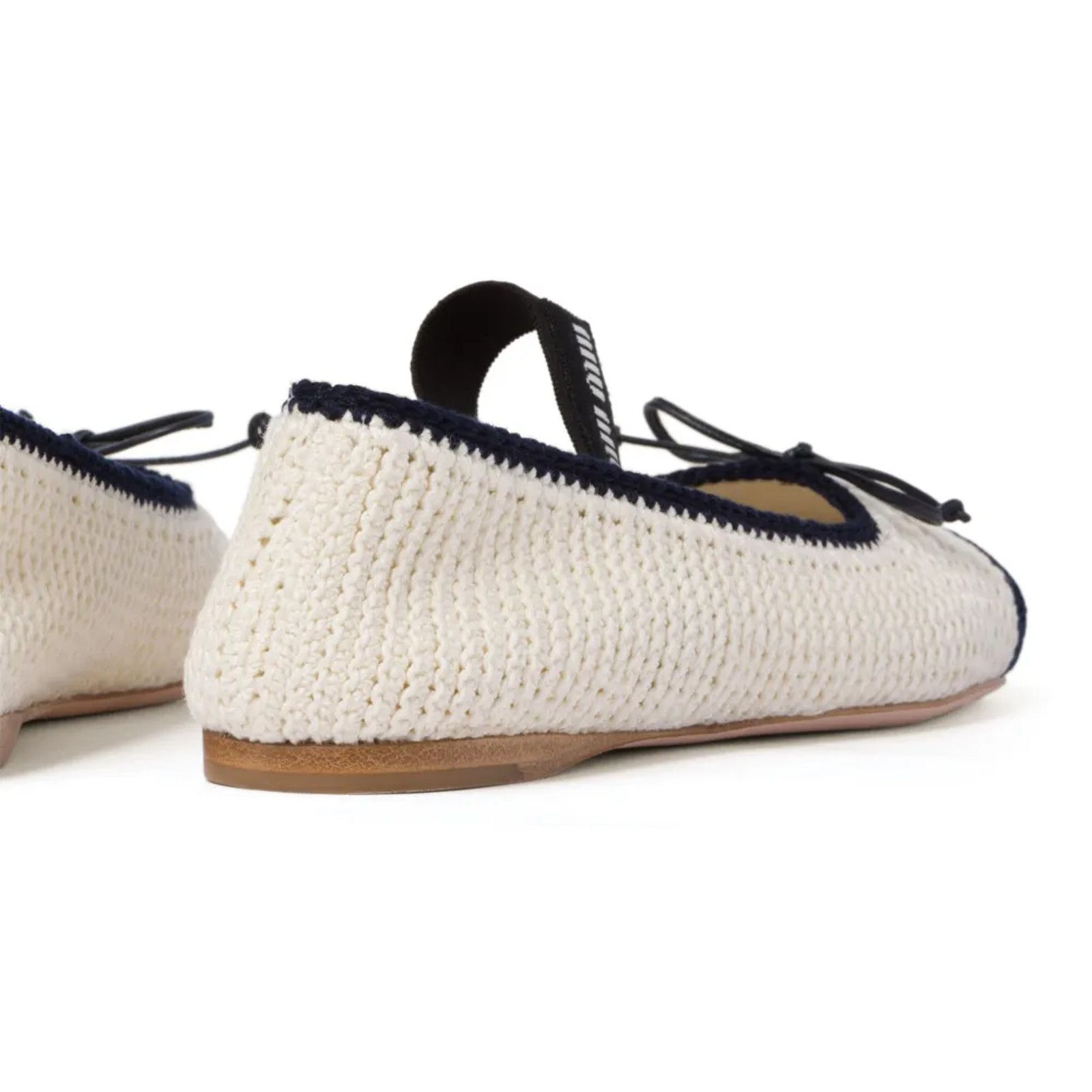 Miu Miu Miu Miu Crochet Knit Black White Bicolor Logo Strap Ballet Size US 11.5 / IT 41.5 - 17 Thumbnail
